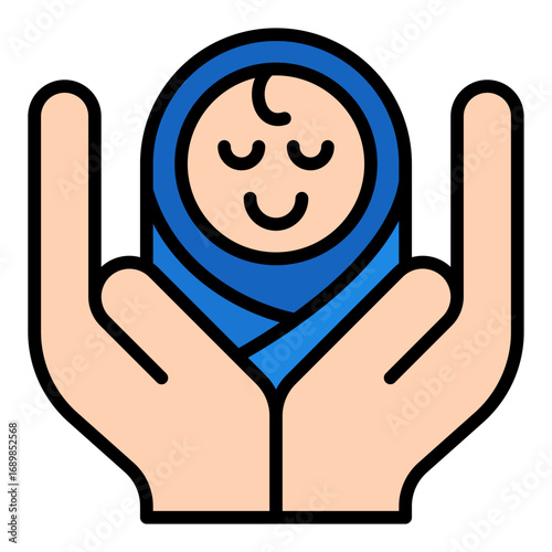 Newborn insurance icon. Baby protection symbol. Child health and family coverage collection. Filled Line Icon