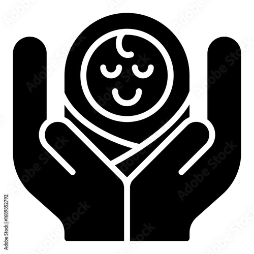 Newborn insurance icon. Baby protection symbol. Child health and family coverage collection. Glyph Icon