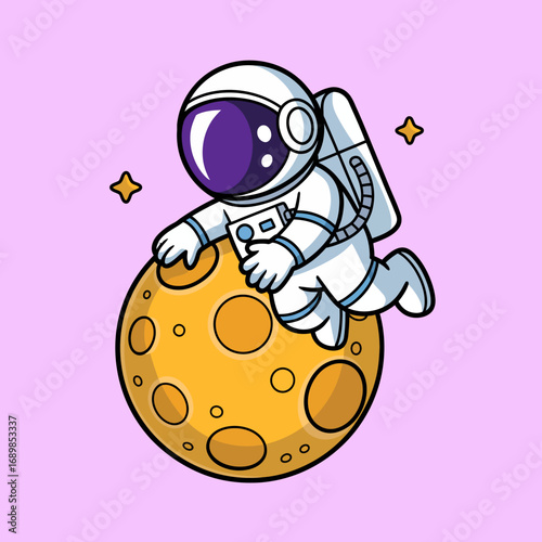An adorable astronaut explores a vibrant moon landscape, showcasing a delightful connection between space exploration and imagination in a whimsical artistic style.