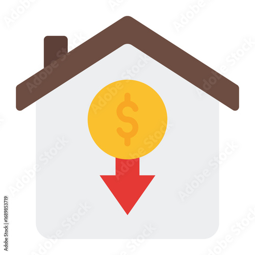 Real estate drop icon. Property decline symbol. Housing crisis and economy downturn collection. Flat Icon