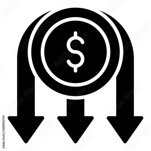 Currency devaluation icon. Money decline symbol. Inflation and economy crisis collection. Glyph Icon