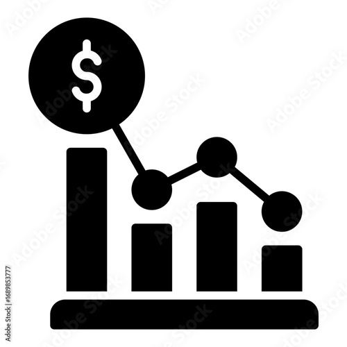 Decreasing bar chart icon. Business decline symbol. Financial loss and downturn collection. Glyph Icon