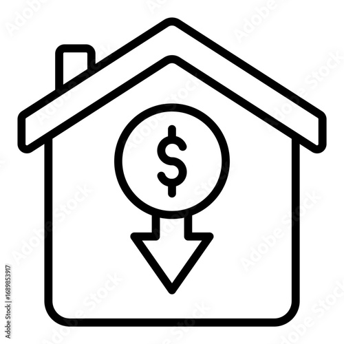 Real estate drop icon. Property decline symbol. Housing crisis and economy downturn collection. Outline Icon
