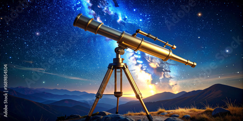 Celestial Exploration A Golden Telescope Under a Starry Sky
