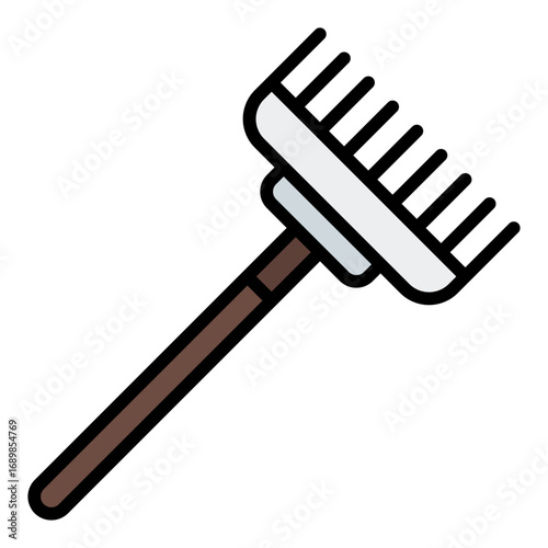 Rake icon. Garden rake symbol. Farming tool and soil cleaning collection. Filled Line Icon