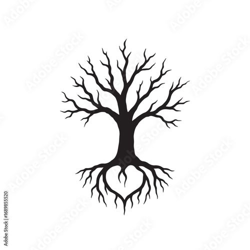 Dead tree silhouette spooky theme, vector illustration
