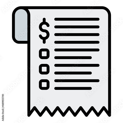Receipt icon. Payment document symbol. Business transaction and proof collection. Filled Line Icon