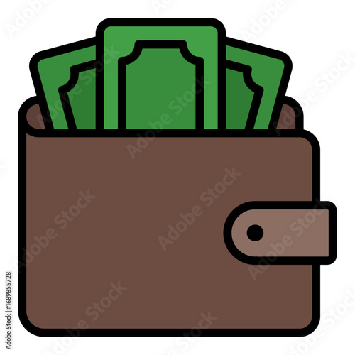 Wallet with money icon. Finance symbol. Personal money and business cash collection. Filled Line Icon