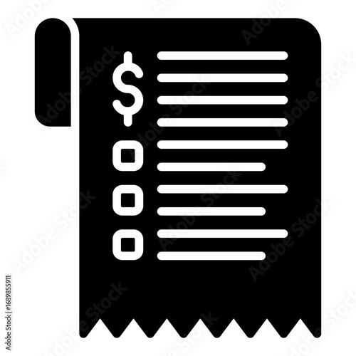 Receipt icon. Payment document symbol. Business transaction and proof collection. Glyph Icon