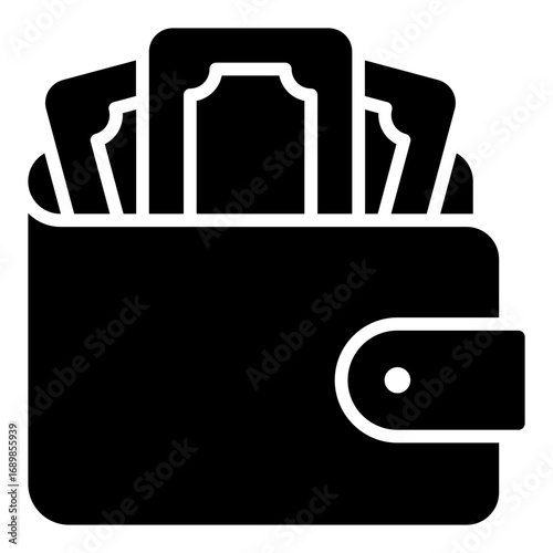 Wallet with money icon. Finance symbol. Personal money and business cash collection. Glyph Icon