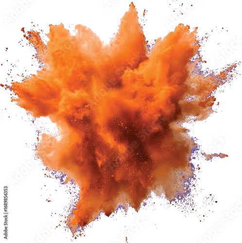 Orange powder explosion with purple dust Keywords: powder, explosion, orange, dust, color