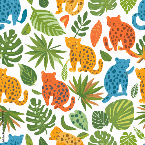 A leopard print with a leopard and flowers
1
