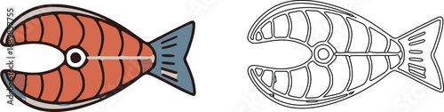Salmon steak fillet vector icon in color and outline