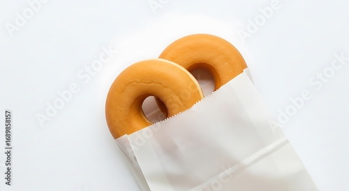 Two Glazed Donuts in a Paper Bag.