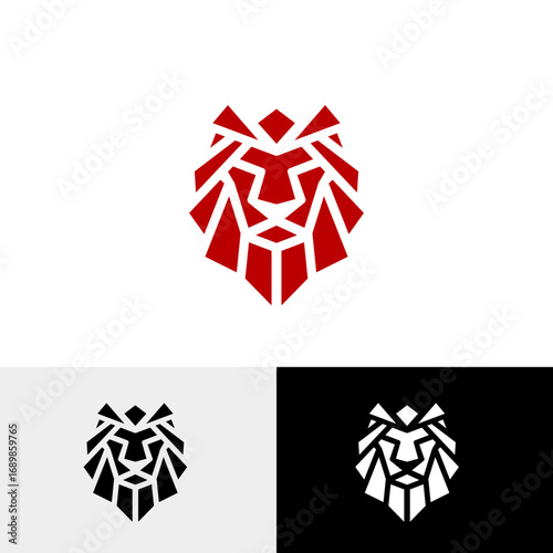 Pride Lion.
features a geometric lion head, created with sharp, angular shapes that give it a bold and modern appearance. The use of red conveys power, courage, and determination, while the symmetry a