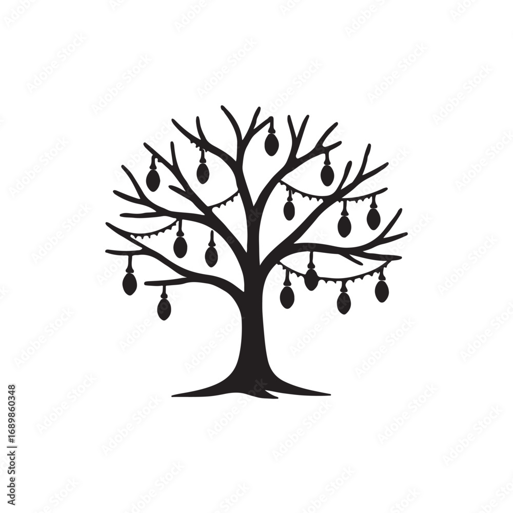 Fototapeta premium Festival lights tree, silhouette vector illustration