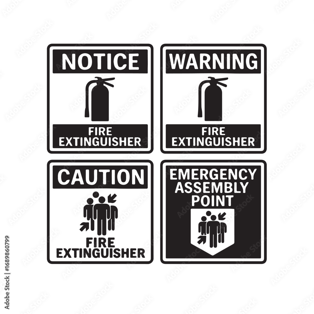 Naklejka premium fire extinguisher icon set, silhouette vector illustration