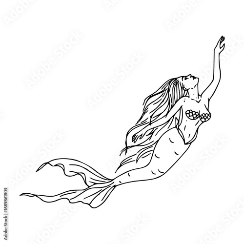 hand-drawn mermaid reaching up