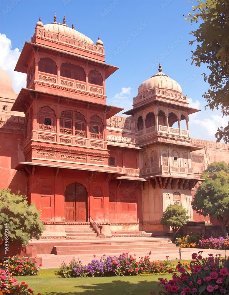 Obraz premium Red sandstone palace in a garden
