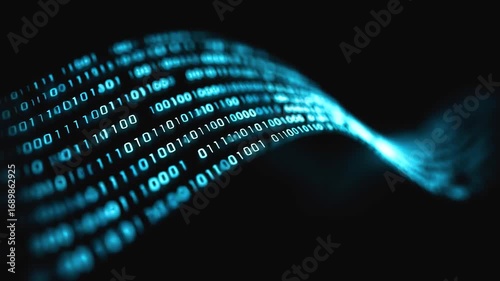 Binary digit wave energy digital data flow glowing blue light abstract technology stream flowing infinite futuristic information transmission concept