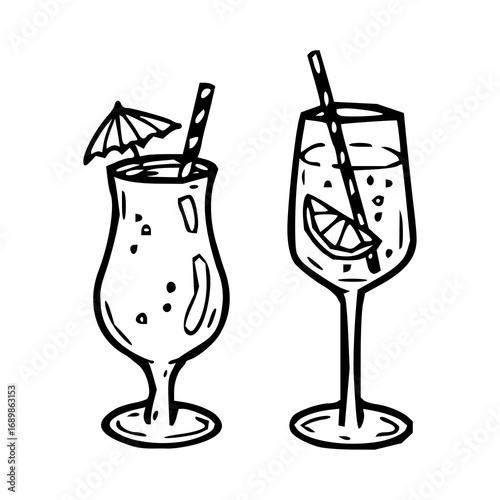 summer drinks collection outline drawing