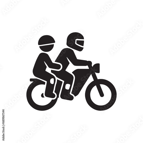 Motorcyclist with passenger safety silhouette vector illustration