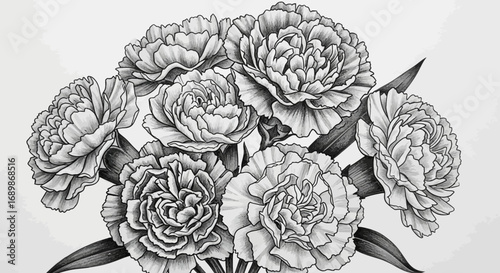 Wallpaper Mural Detailed monochrome floral illustration of blooming carnation flowers Torontodigital.ca