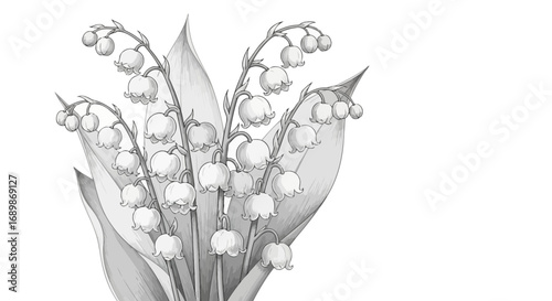 Elegant monochrome drawing of lily of the valley bouquet illustration