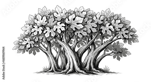Illustrated fig tree silhouette for prints and graphic design projects