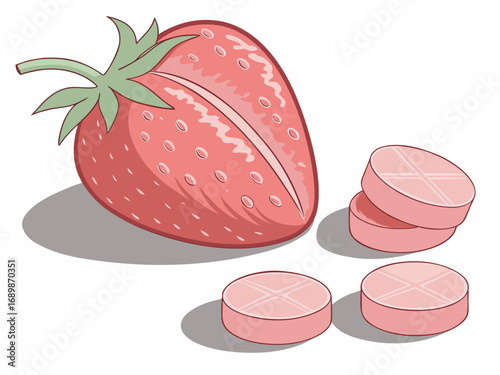 3d chewable gummy style strawberry tablet illustration vector scalable eps icon