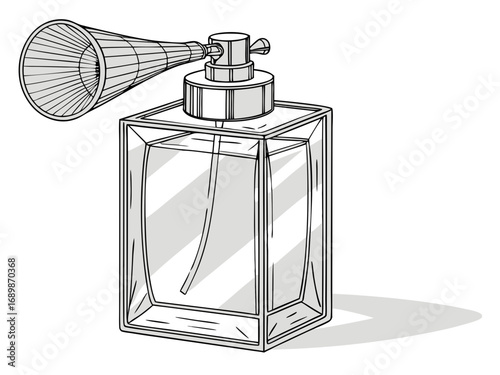 Vintage glass perfume bottle with elegant metal spray nozzle vector illustration