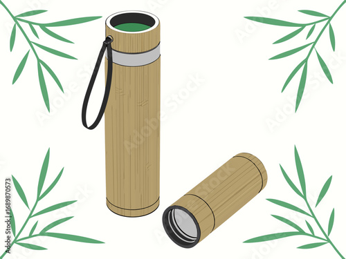 Eco-friendly bamboo bottle vector illustration matte texture sustainable design