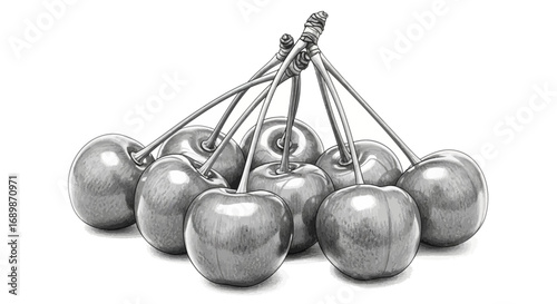 Monochrome cherry illustration, elegant minimalist design for backgrounds