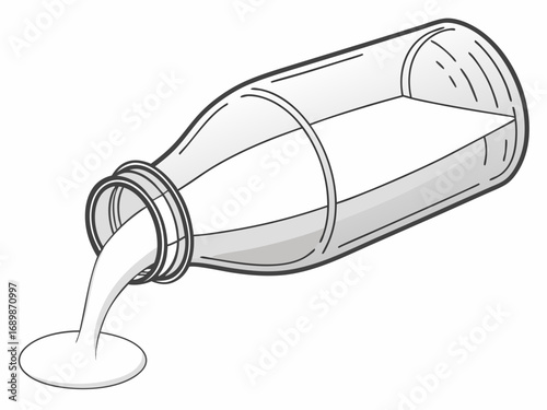 Classic 3d milk bottle vector illustration with white liquid pouring out scalable
