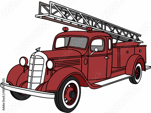 Retro 1930s fire truck illustration scalable vector graphic for emergency services