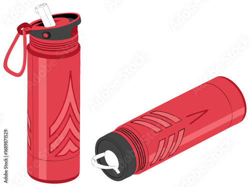 Vibrant red sports water bottle with flip cap vector illustration scalable graphic
