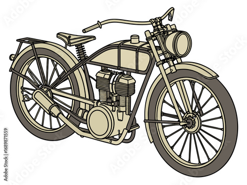 Vintage steam-powered motorcycle replica brass illustration vector art