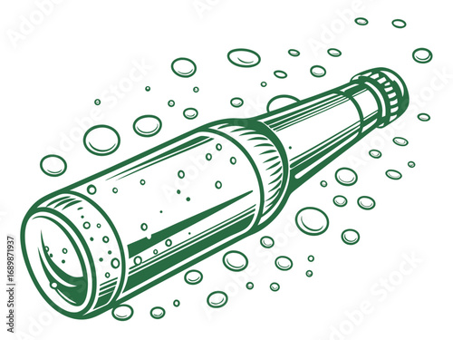 3d green glass beer bottle vector illustration with condensation effect scalable