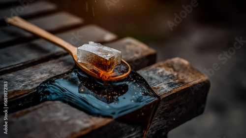 A test strip reacting to adulterated sap producing a subtle color change