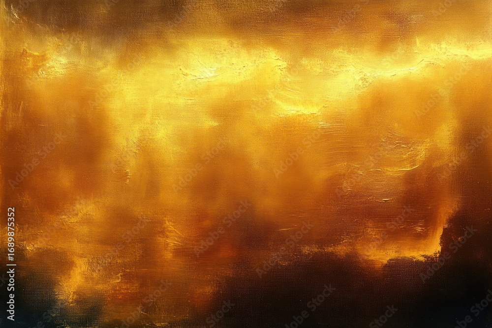 Naklejka premium Abstract textured painting with bright golden yellow and deep brown shades creating a warm atmospheric effect