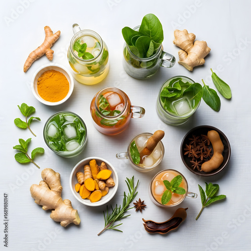 Refreshing Herbal Infusions A Colorful Array of Healthy Drinks and Natural Ingredients