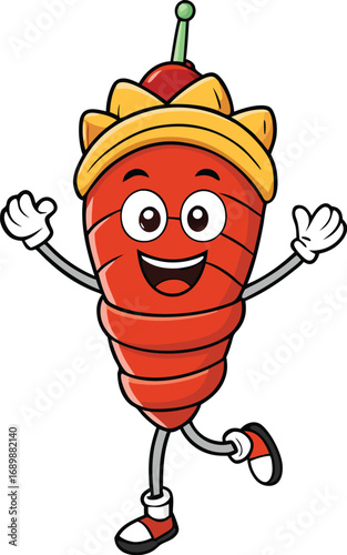 Vector art of happy cartoon shawarma character is dancing around