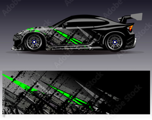 Car wrap design vector. Graphic abstract stripe racing background designs for vehicle, rally, race, adventure and car racing livery	