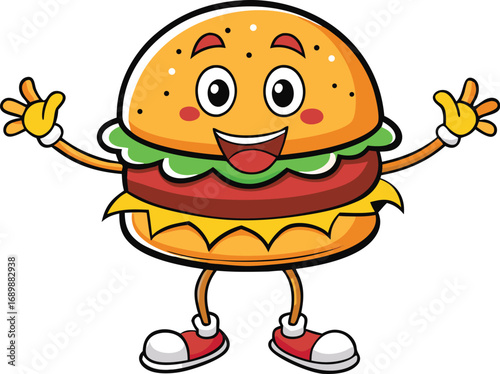 Vector art of happy burger cartoon character