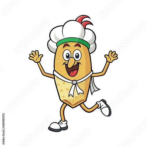 Vector art of cartoon potato character running with chef hat