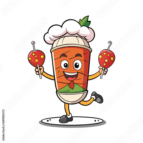 Vector art of happy doner kebab cartoon chef is smiling broadly