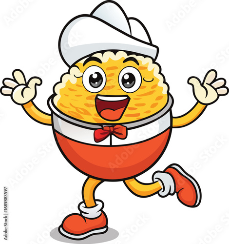 Vector art of cartoon arancini character with chef hat