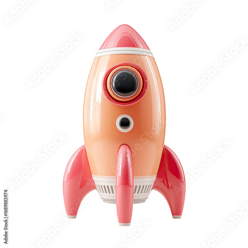Orange and pink rocket, cartoon style, front view