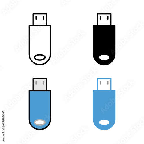 USB icon . in stroke, black and colored vectors collection isolated on white background.