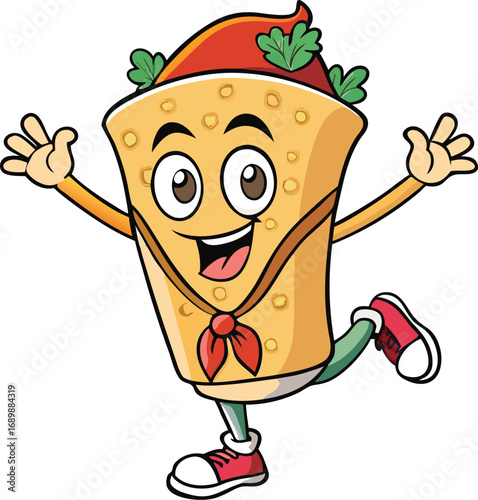 Vector art of funny shawarma chef cartoon character is happy